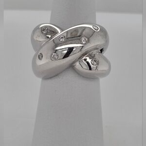 14k White Gold Diamond X ring